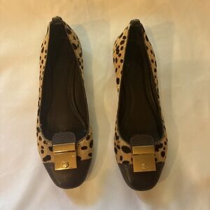 Tory Burch Black Cap-Toe LeopardCalf Hair Leather Ballet Flats Sz 6
